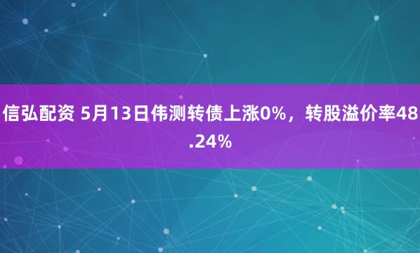 信弘配资 5月13日伟测转债上涨0%，转股溢价率48.24%